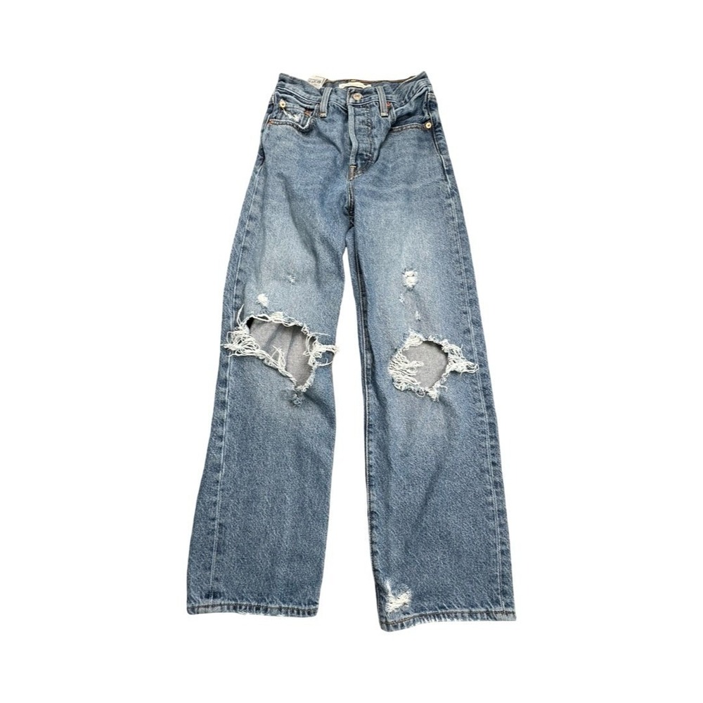 Levi's Jeans Womens 25 Blue Ribcage Straight Ankle Distressed High Rise Denim